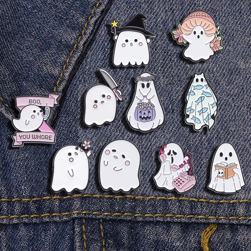 Ghim Cài Áo Kim Loại Tráng Men Họa Tiết Ma Hoạt Hình Phong Cách Punk Cho Halloween
