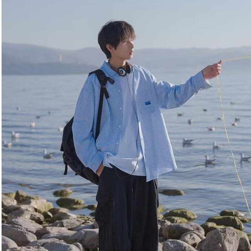 Áo Sơ Mi Nam Dài Tay Sọc Dọc Thời Trang Nhật Bản