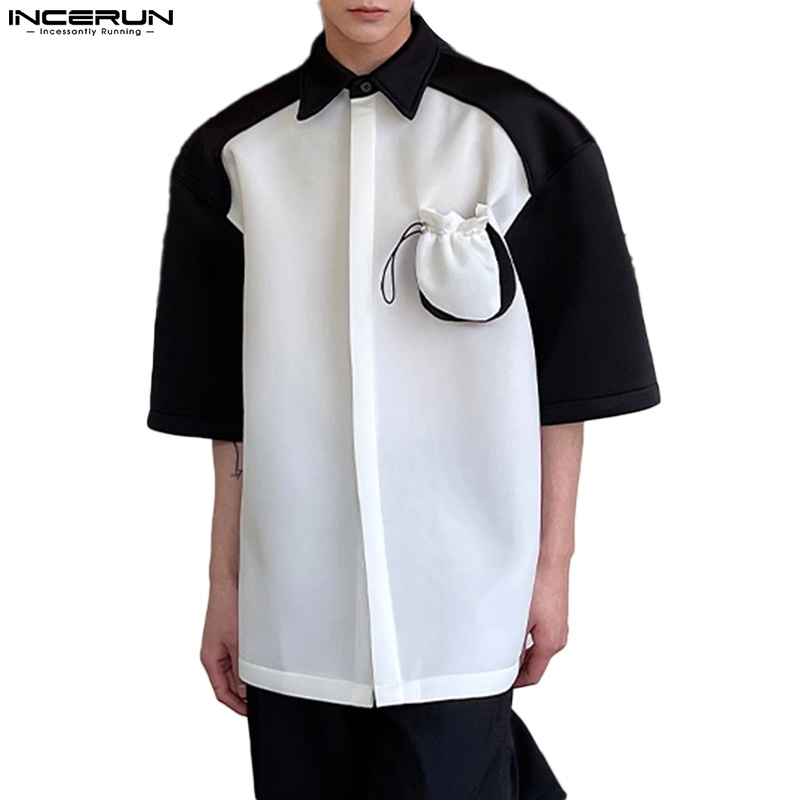 INCERUN Áo Thun Cotton Raglan Tay Ngắn Màu Trắng Đen Đơn Giản Trẻ Trung