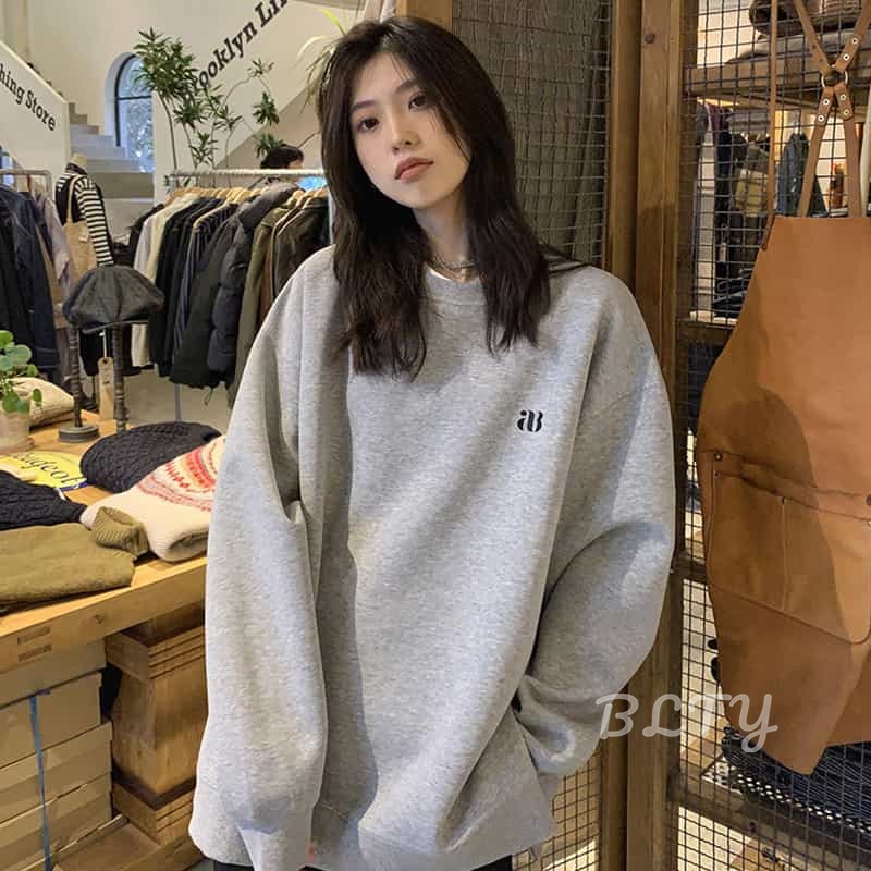 LIVE GREAT Áo sweater Mỏng Cổ Tròn Tay Dài Phong Cách Hàn Quốc Đơn Giản Dễ Phối Đồ Cho Nữ