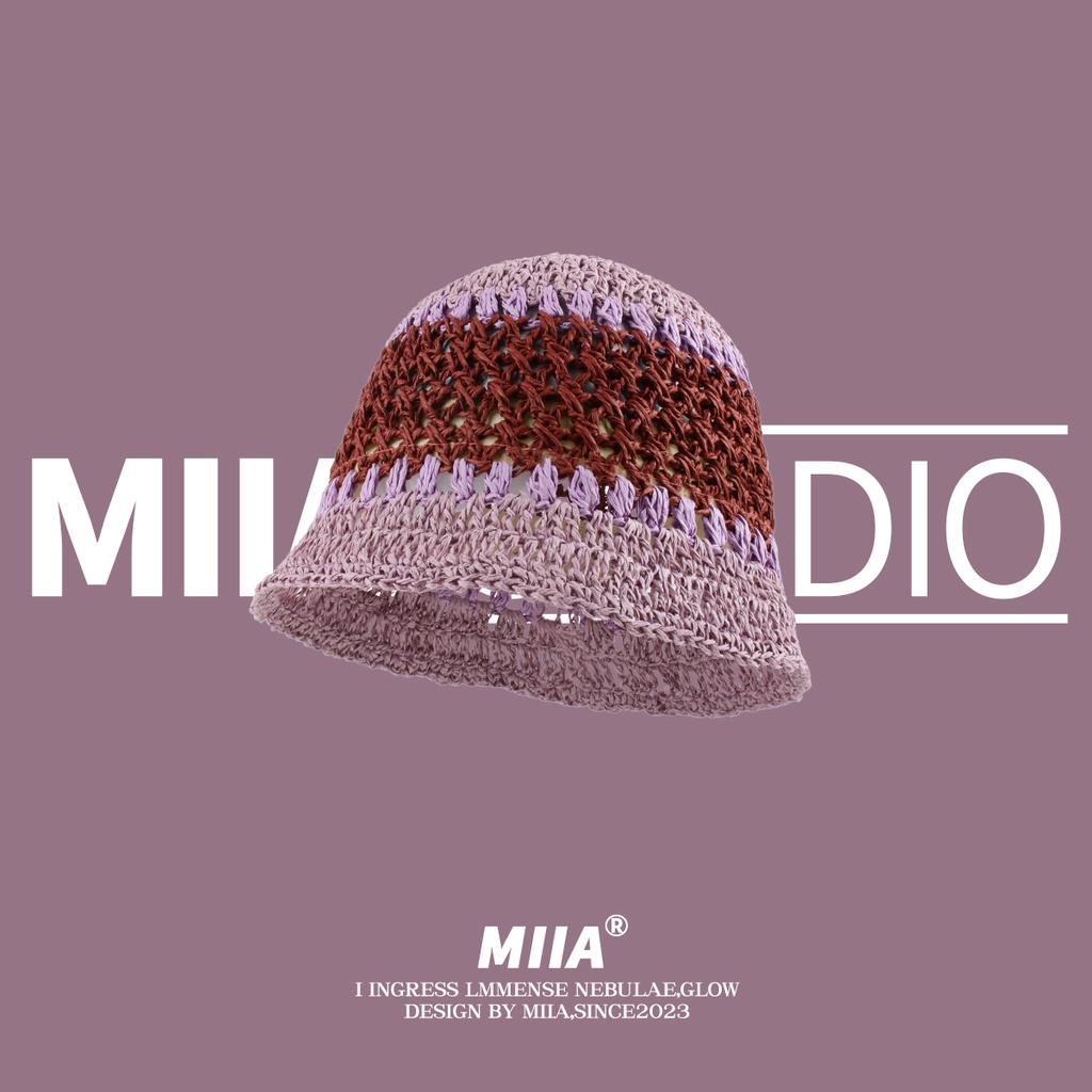 Nón Tai Bèo Đan Cói Màu Sắc Tương Phản Thời Trang Mùa Hè Cho Nữ