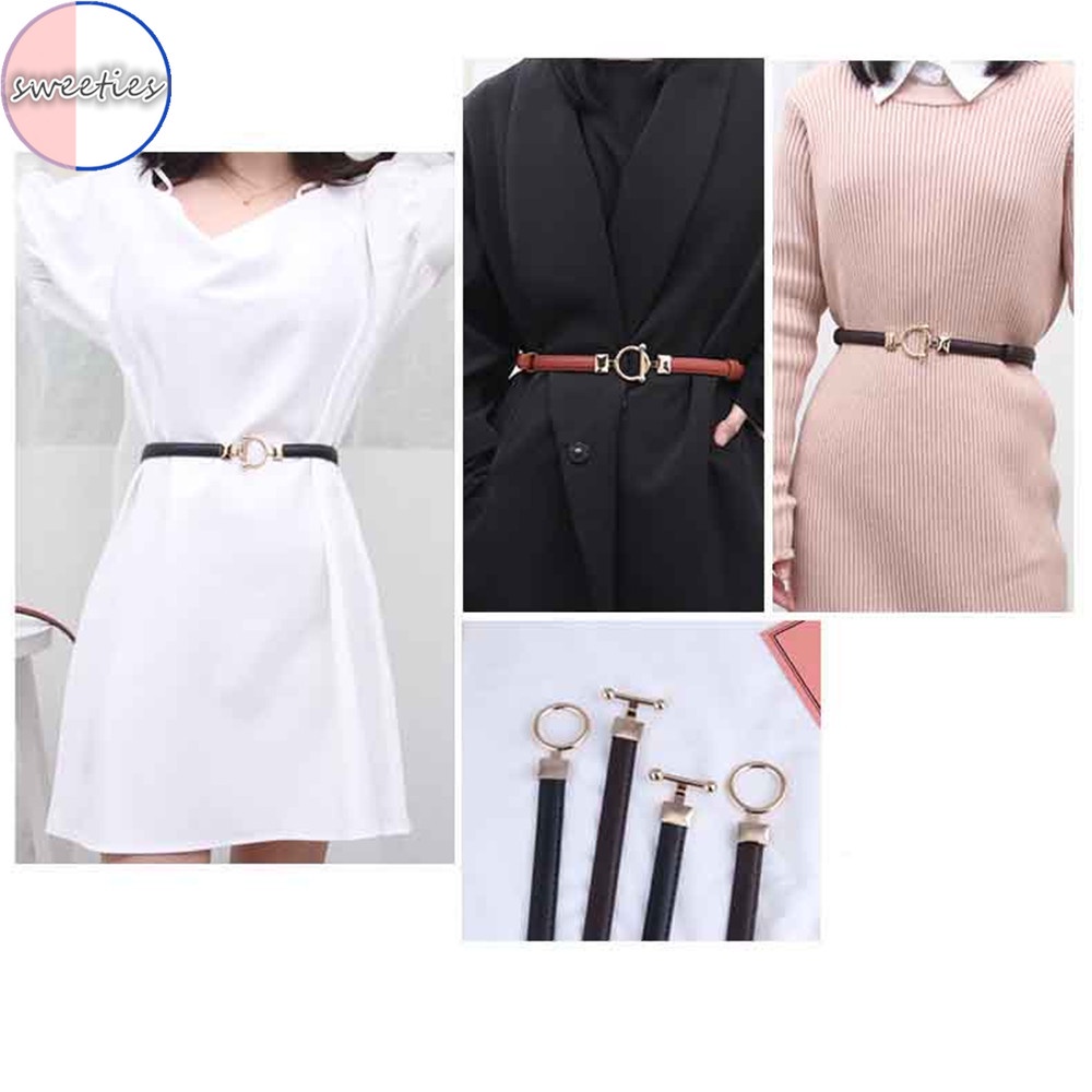 Thắt lưng da PU phối khóa kim loại dạng tròn thời trang dành cho nữ