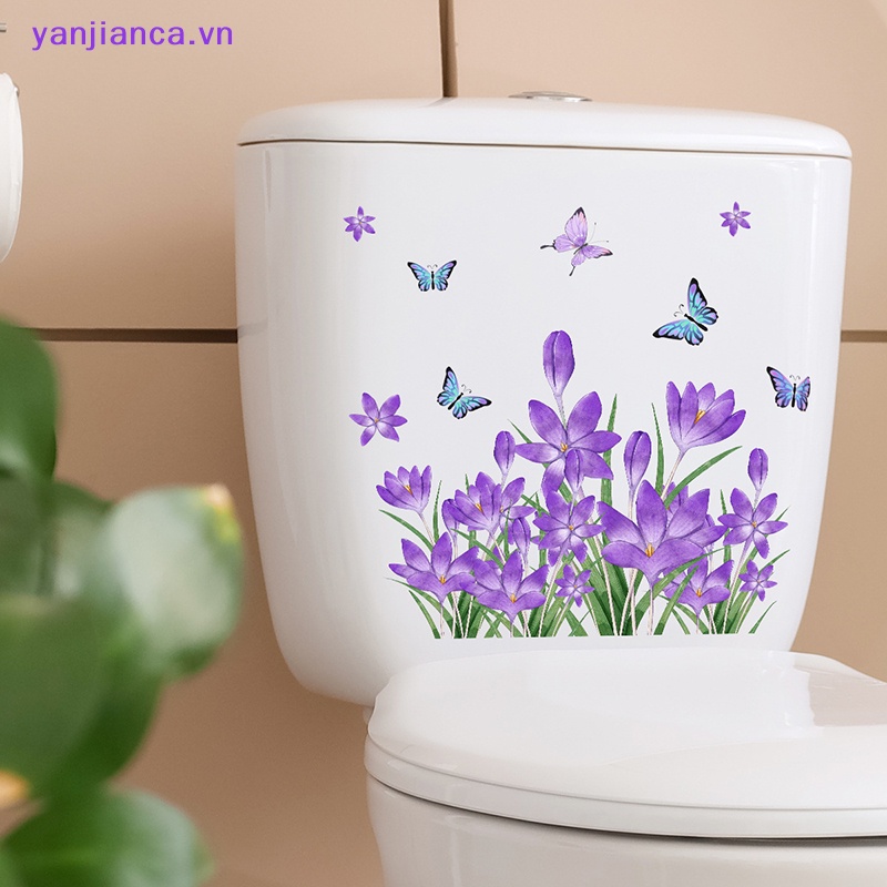 Nhãn Dán Tường Tự Dính Họa Tiết Hoa Tím Trang Trí Phòng Khách / Nhà Tắm