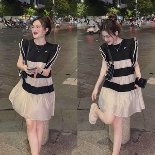 Đầm nữ tiểu thư babydoll phối voan tay bèo dịu dàng duyên dáng cho nữ mặc đi biển , đi chơi