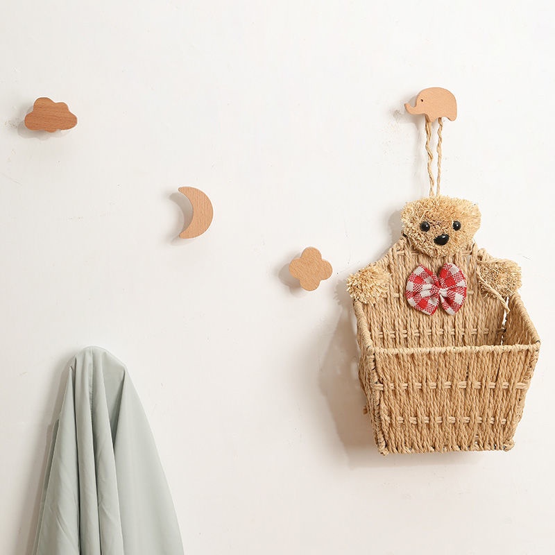 Móc Gỗ Treo Tường Không Đục Lỗ Hình Trăng Sao Đám Mây Đơn Giản Trang Trí Nhà Cửa