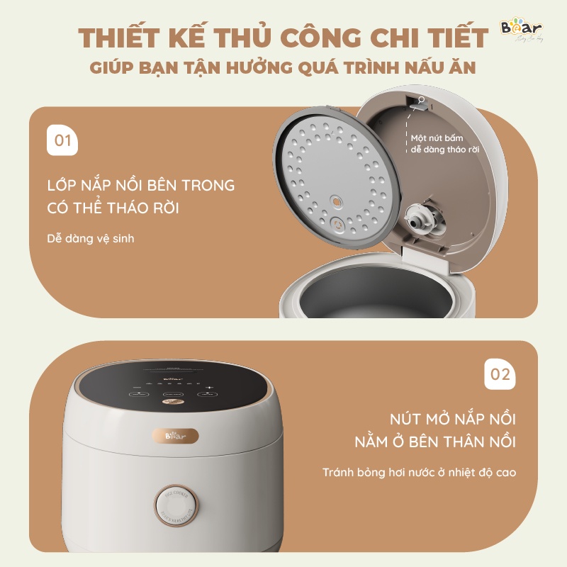 Nồi Cơm Điện Tử Bear 3L Lòng Nồi 6 Lớp Đa Năng Nấu Cơm Nấu Cháo Hầm Hấp Hâm Nóng Hẹn Giờ Lên Đến 12 Tiếng - SB-NC30B