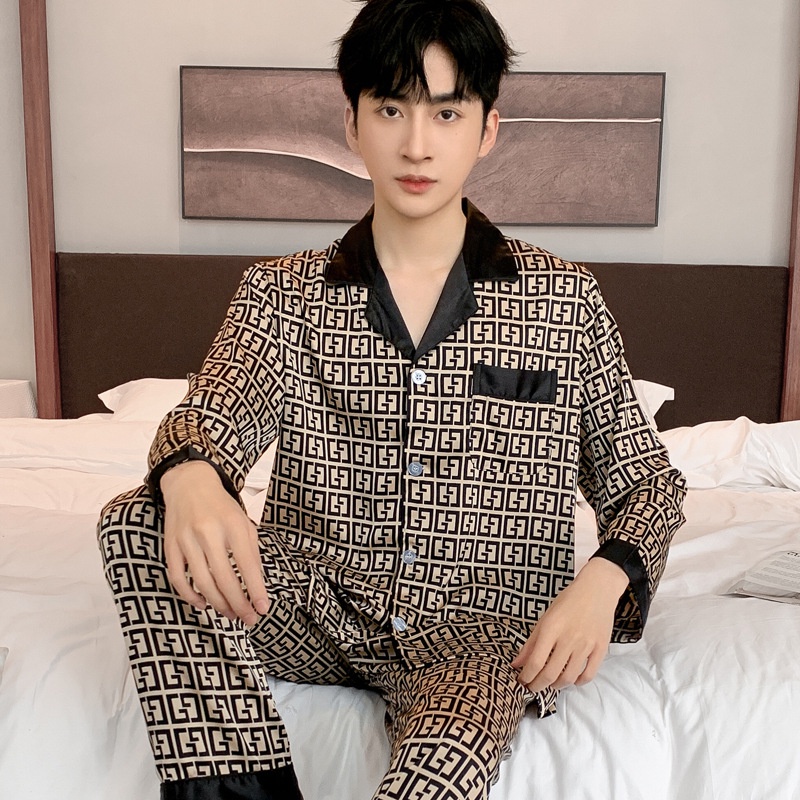 Bộ Đồ Ngủ Pijama Dài Tay Bằng Lụa Mát Mẫu Mới 2023 Thời Trang Mùa Hè Cho Nam