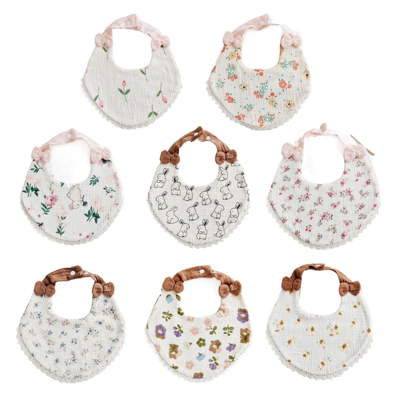 Yếm Ăn Vải cotton Họa Tiết Hoa Xinh Xắn Cho Bé