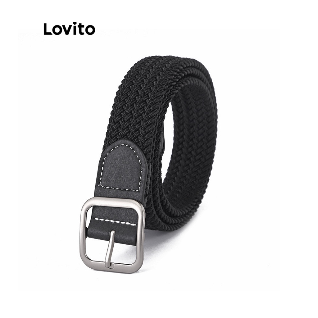 Thắt lưng Lovito co giãn dệt bím màu trơn thời trang thường ngày cho nam và nữ L50AD160