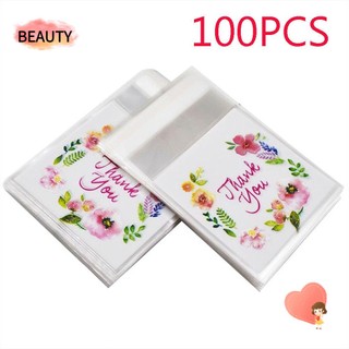 Bộ 100 túi dán miệng đựng bánh kẹo dán hình in thông điệp cảm ơn tiện dụng