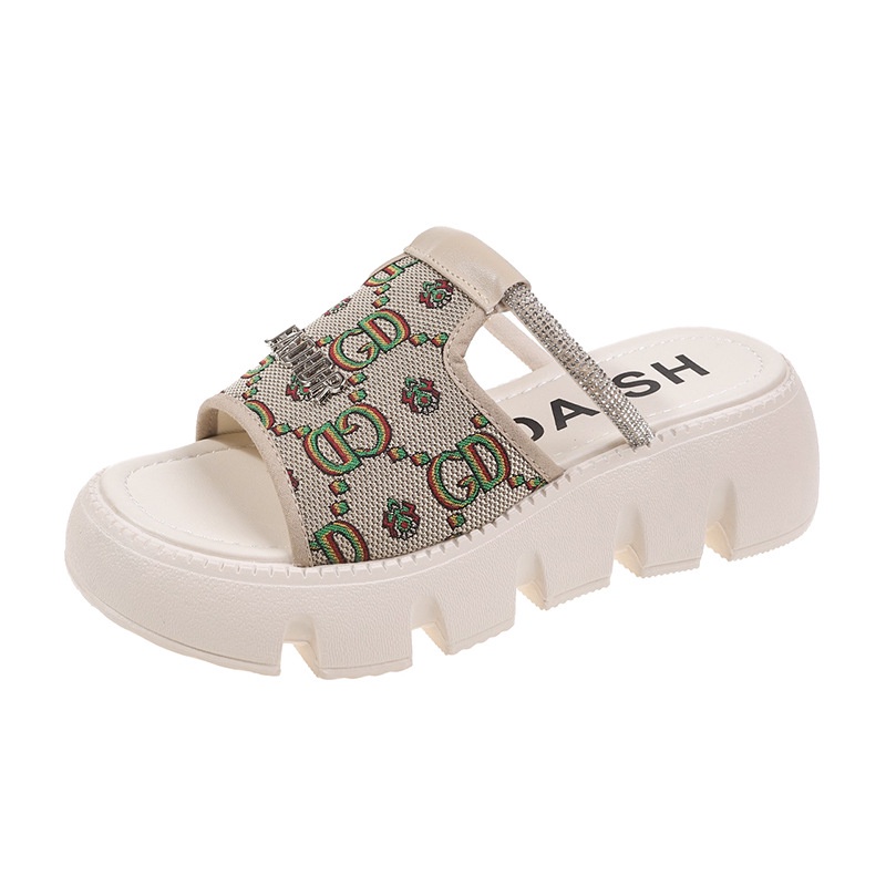 Dép Sandal Đế Dày Quai Ngang Đính Đá Thời Trang Mùa Hè 2023 Cho Nữ