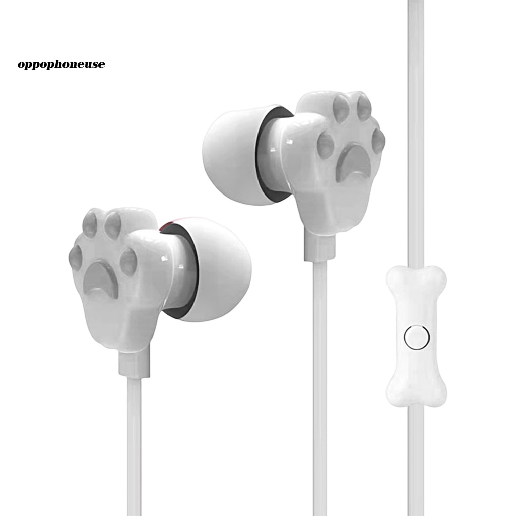 Tai Nghe Nhét Tai Có Dây Điều Khiển Và Micro 35mm Hình Chân Mèo Hoạt Hình Thể Thao Thoải Mái Cho OPPO