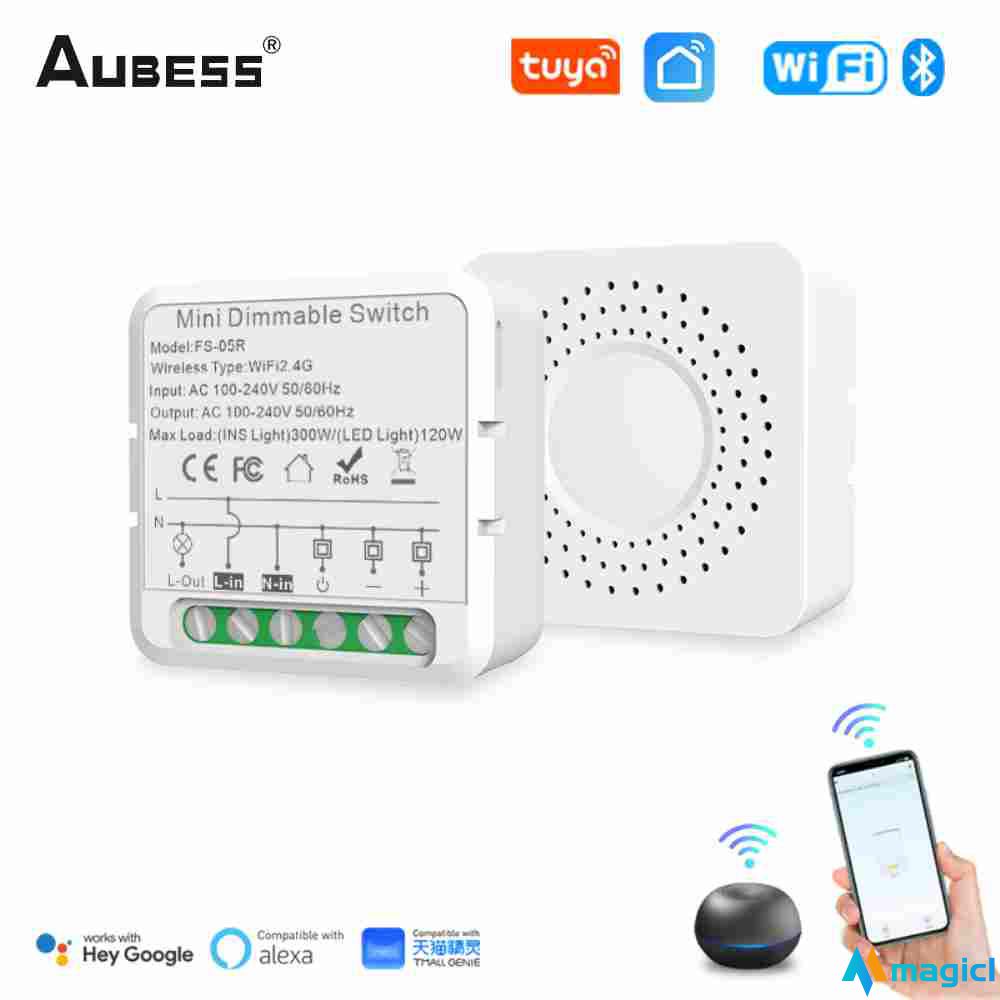 AUBESS Tuya ZigBee WiFi Smart Dimmer Switch Module Breaker Smart Life Control Hoạt động với Alexa Yandex Alice Google Home Need Neutral MAGIC1