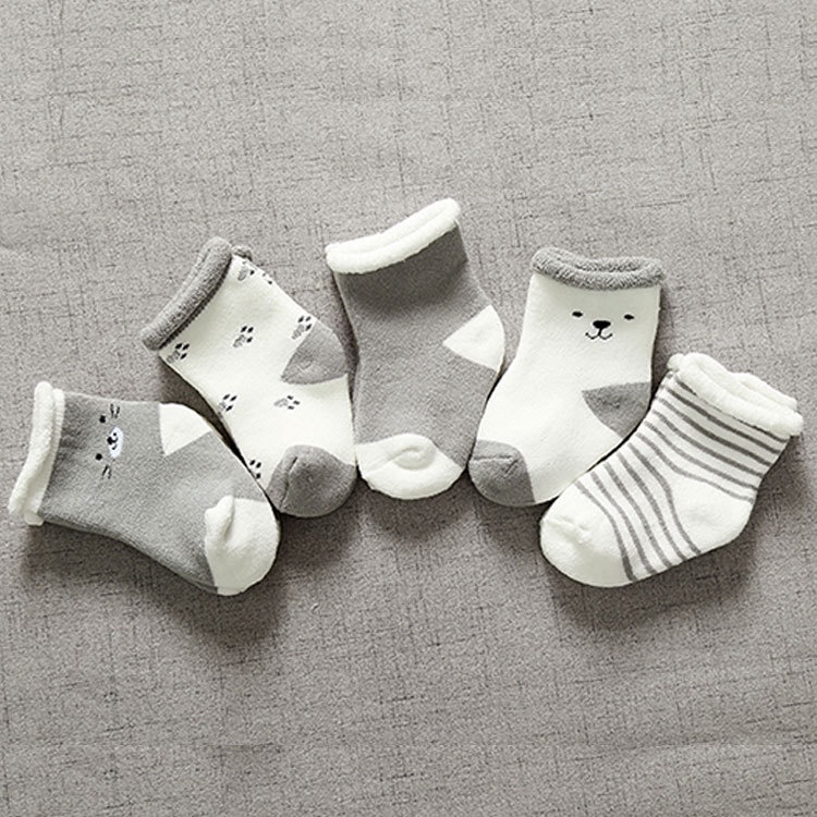 Set 5 Đôi Tất Chất Liệu Cotton Dày Dặn Thời Trang Thu Đông Cho Bé Sơ Sinh