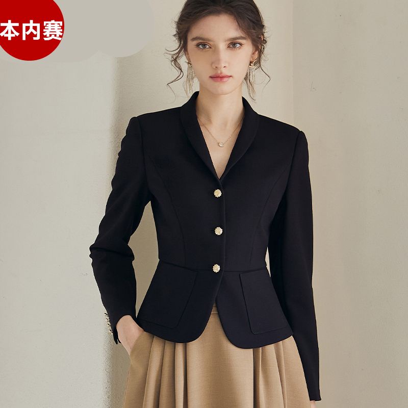 Áo Khoác Vest Ngắn Dáng Ôm Màu Đen Thời Trang Mùa Xuân 2023 Cho Nữ