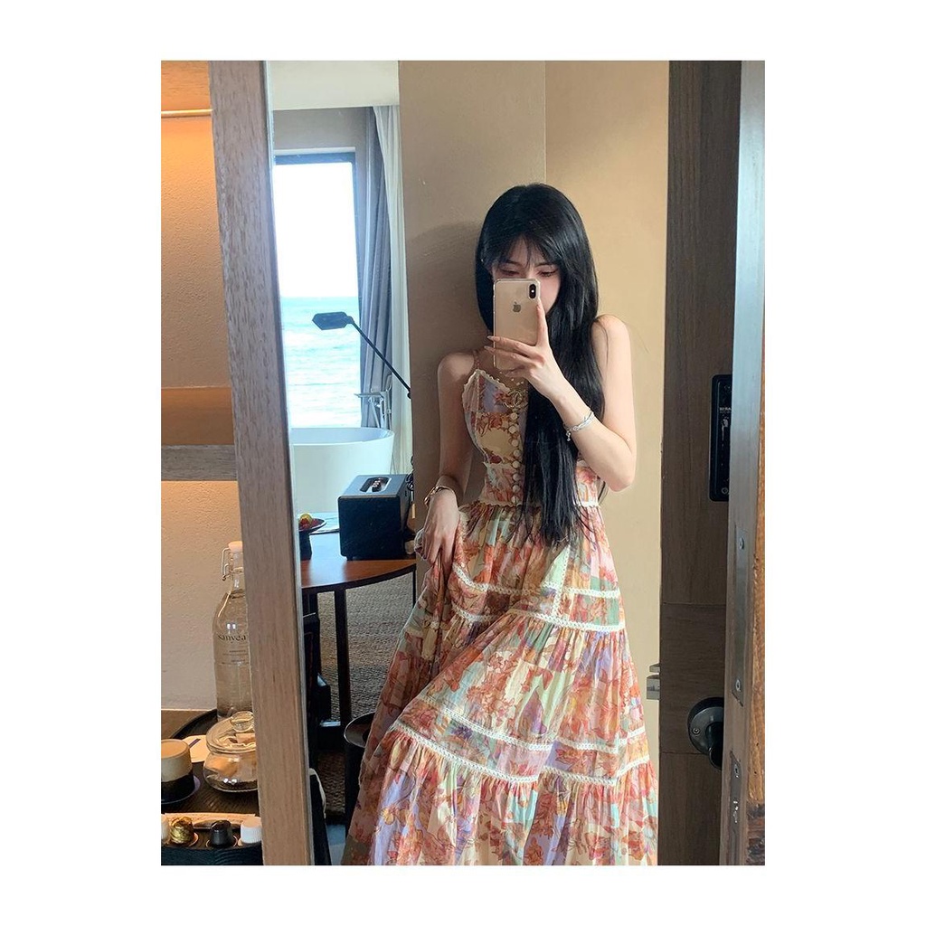 Đầm Hoa Hai Dây Dáng Dài Phong Cách Retro Mùa Hè 2023