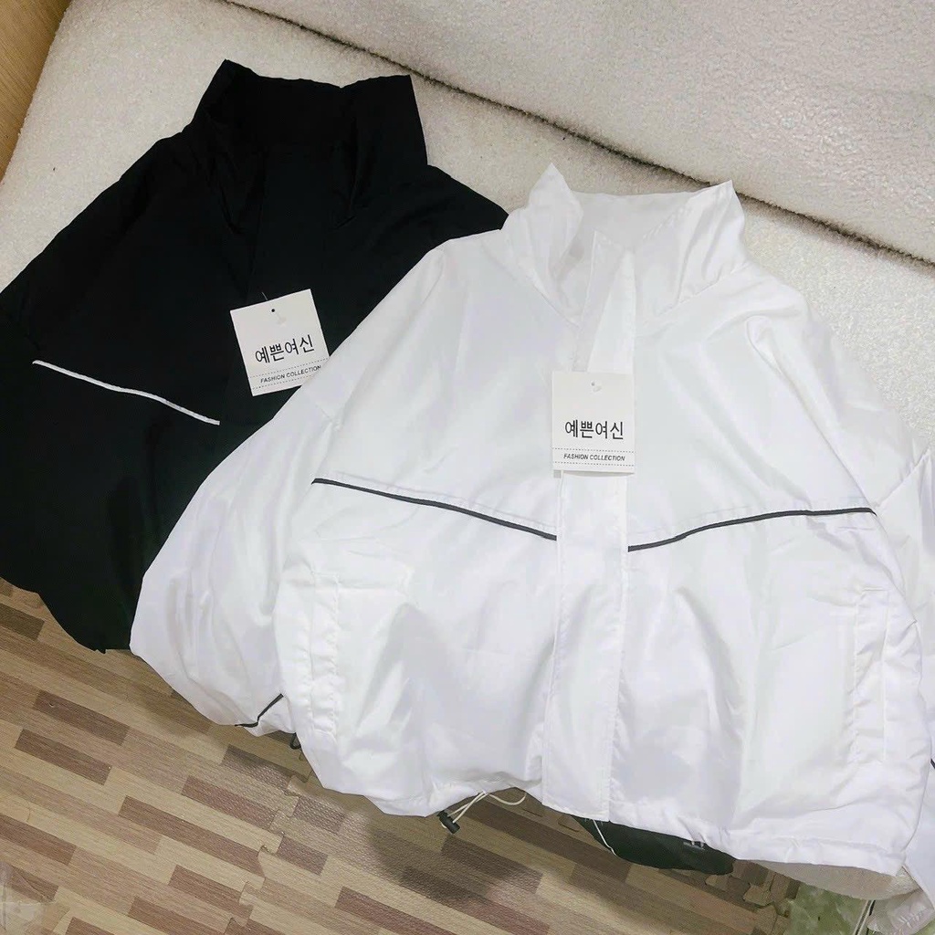 Áo khoác lửng croptop dù 2 lớp phối viền ad759 rút dây unisex ulzzang nam nữ