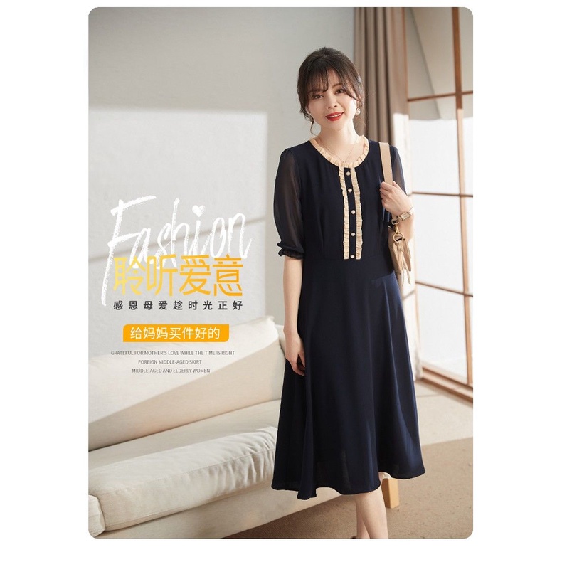 Đầm Chiffon Tay Ngắn Thời Trang Mùa Hè 2023 Cho Nữ Trung Niên