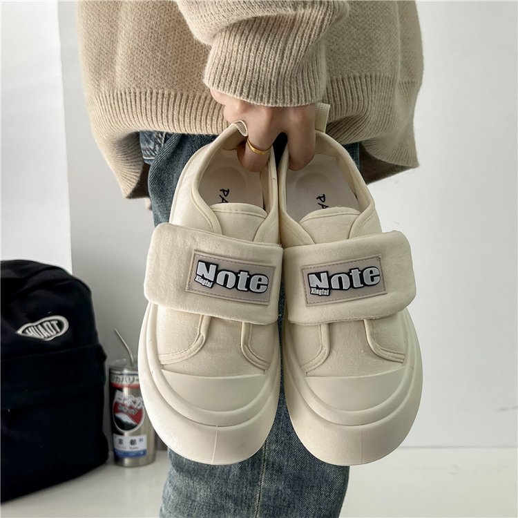 Giày Thể Thao Cao Su Mũi Tròn Đế Thấp 3-5cm Quai Dán Thời Trang