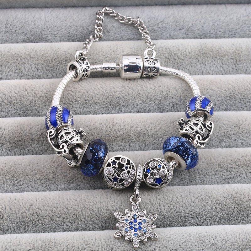 Hạt Charm Hình Bông Tuyết Đính Pha Lê Màu Xanh Dương Làm Trang Sức Thủ Công Dành Cho Bạn Nữ Trẻ Em Dropshipping