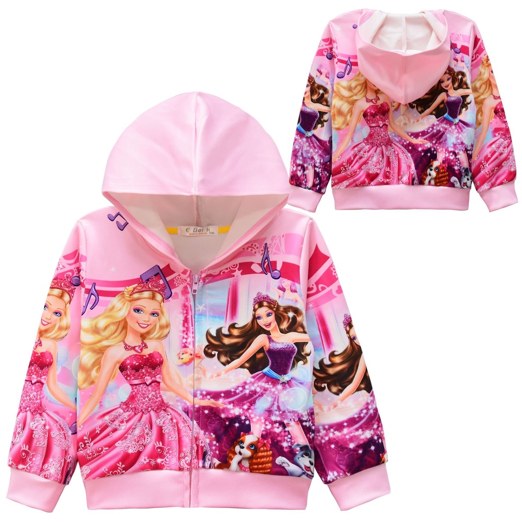 Barbie kids spring autumn princess children girls coat baby kids mũ trùm đầu outwear jacket quần áo