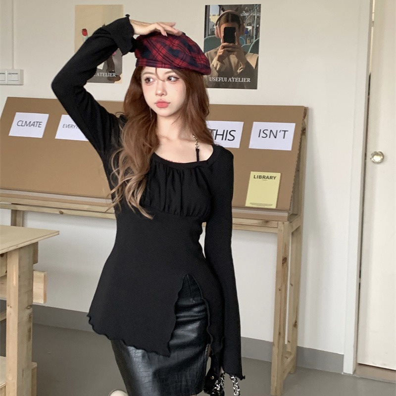 Áo Sơ Mi Tay Dài Dáng Ôm Xẻ Tà Quyến Rũ Thời Trang Cho Nữ