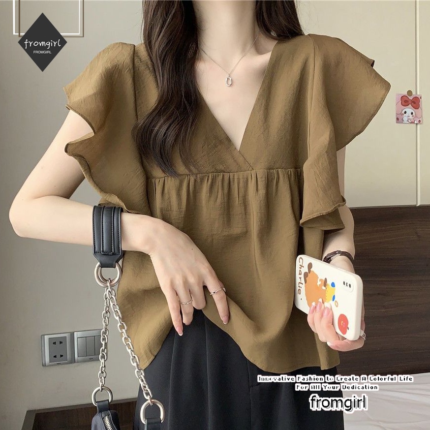 Sang trọng đẹp hàn quốc ngọt ngào nữ áo sơ mi không tay hàng đầu mùa hè v-cổ áo sơ mi voan