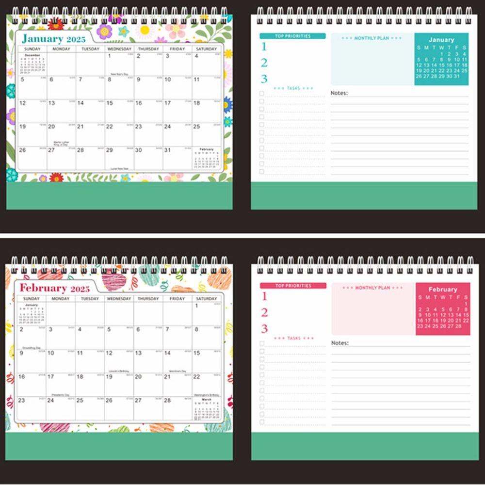 Lịch để bàn UUMIR tháng 1/2024-tháng 6/2025 tiếng Anh họa tiết hoa xương rồng đơn giản hóa lịch trình hàng tháng