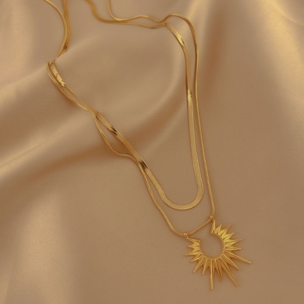 Dây Chuyền Hai Lớp Bằng Thép Titan Mặt Trời Thời Trang