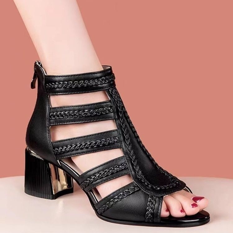 Giày Sandal Da Thật Mùa Hè 2023 Cổ Cao Hở Ngón Dễ Phối Đồ Hợp Thời Trang Cho Nữ
