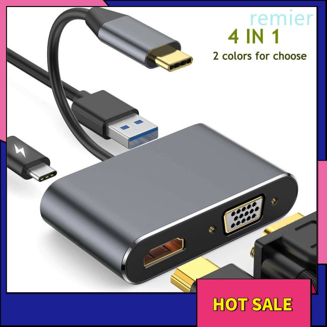 Re 4 in 1 extender usb c adapter type-c to hdmi-tương thích với vga usb3.0 audio video adapter bộ sạc nhanh