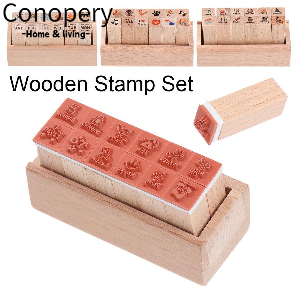 Conopery 12 cái / bộ con dấu cao su bằng gỗ art craft diy albums daily notebook decor scrapbooking