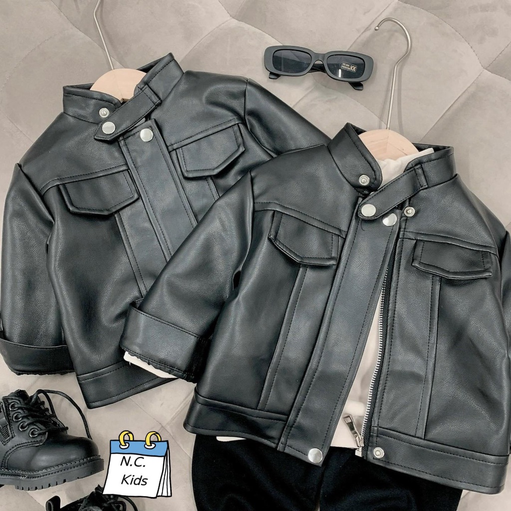 SIZE ĐẠI 9-28KG: ÁO KHOÁC DA CỔ TRỤ SÀNH ĐIỆU CHO BÉ TRAI - AKD23