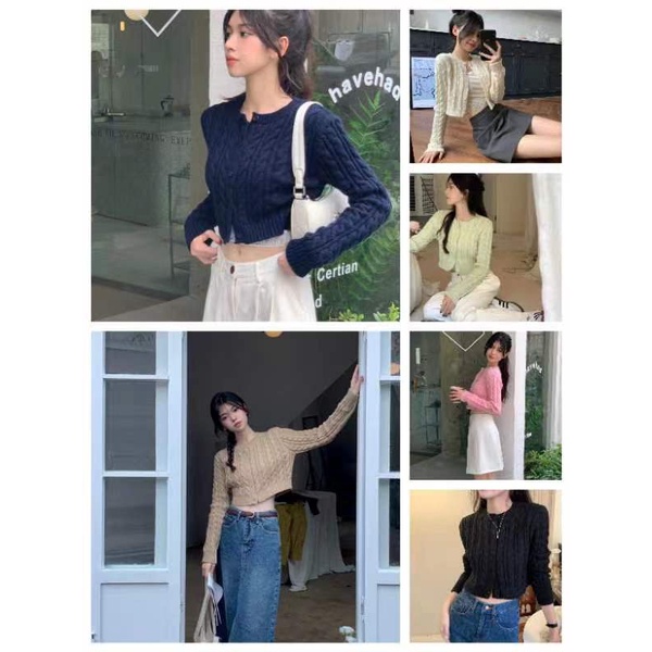 Áo Khoác cardigan Dệt Kim Dáng Ngắn Tay Dài Màu Sắc Đơn Giản Thời Trang Cho Nữ