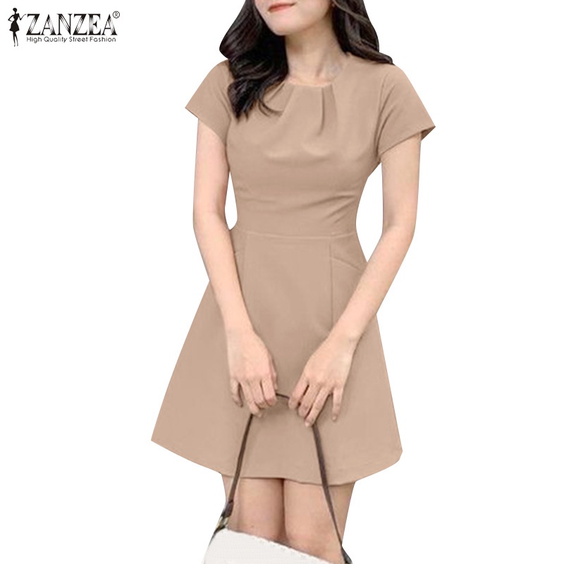 Zanzea phụ nữ hàn quốc đường viền cổ xếp ly ngắn tay trung tâm lưng dây kéo dây thắt lưng