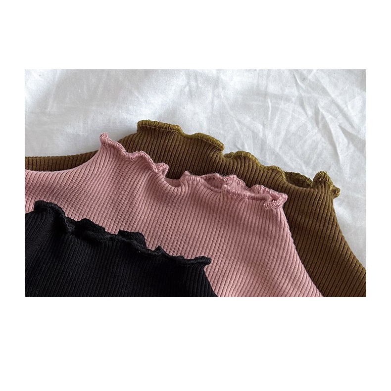 Áo Dài Tay Len Tăm Mỏng Nhẹ Nhún Bèo Cho Bé Gái Phong Cách Hàn Quốc Thu Đông 2023