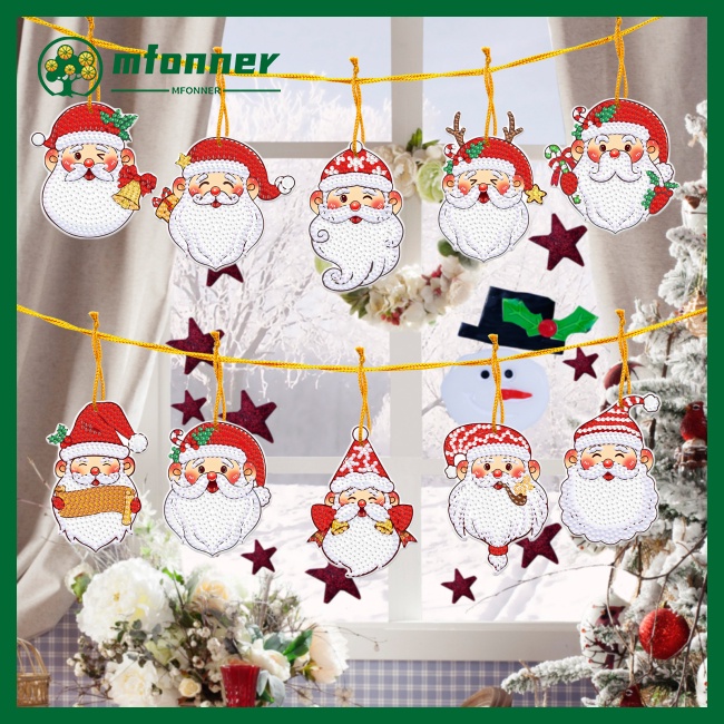 Mfonner 10 cái diy christmas santa diamond painting hình ảnh thủ công mỹ nghệ cây thông noel mặt dây chuyền treo trang trí