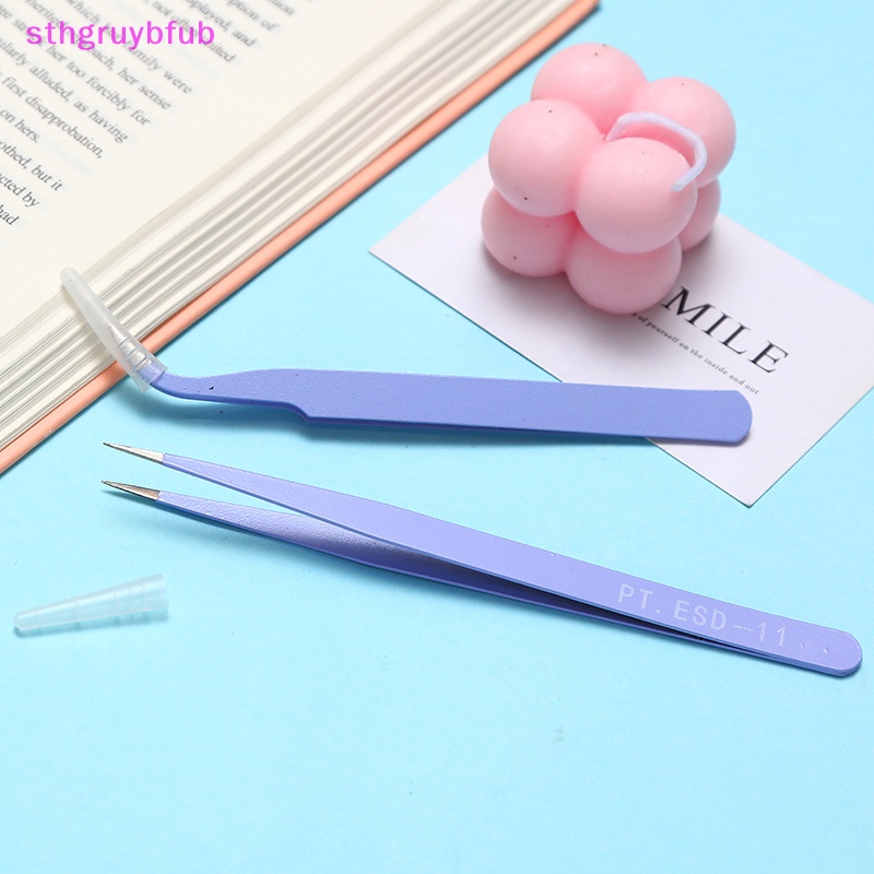 Sthb 1 bộ nhíp thẳng cong màu fr nail art sticker rhinestones picking tool trang điểm eyelash diy tweezer tool vn