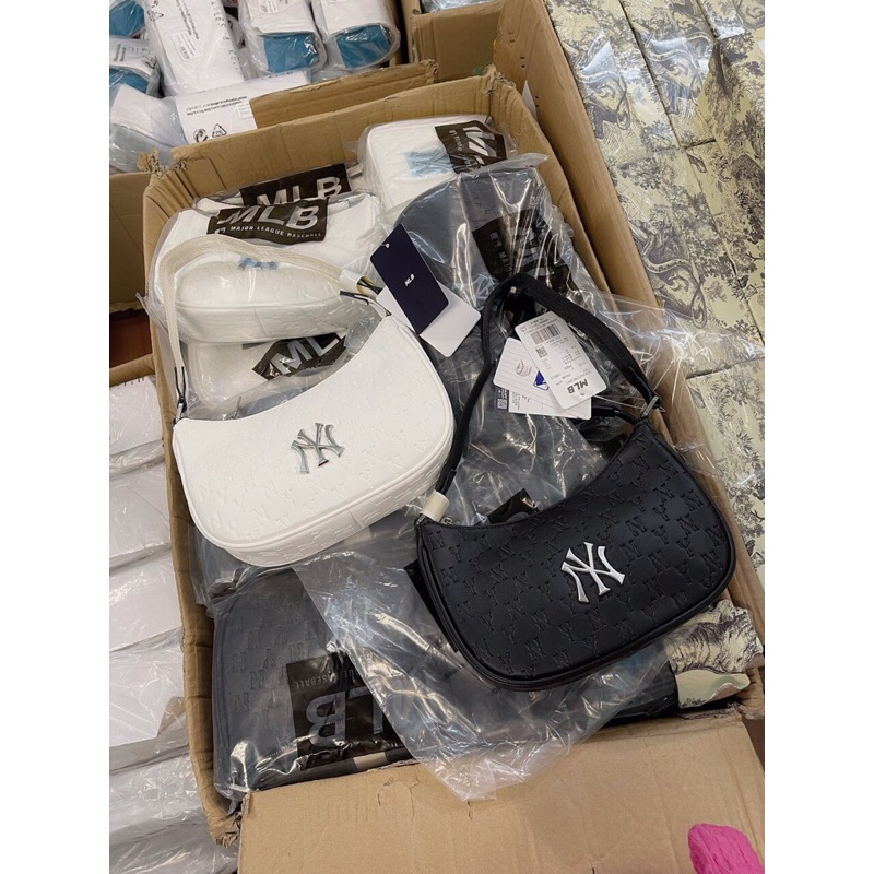 Túi kẹp nách da in chìm MLB NY Full tag Code