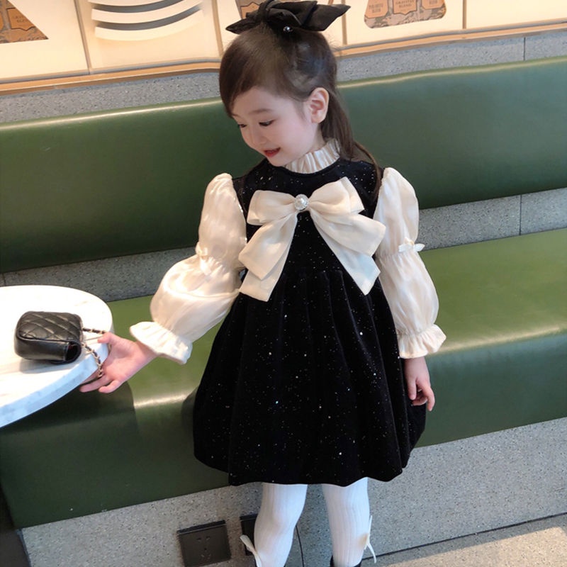 Váy cho bé gái váy dài tay màu đen cho bé gái váy công chúa