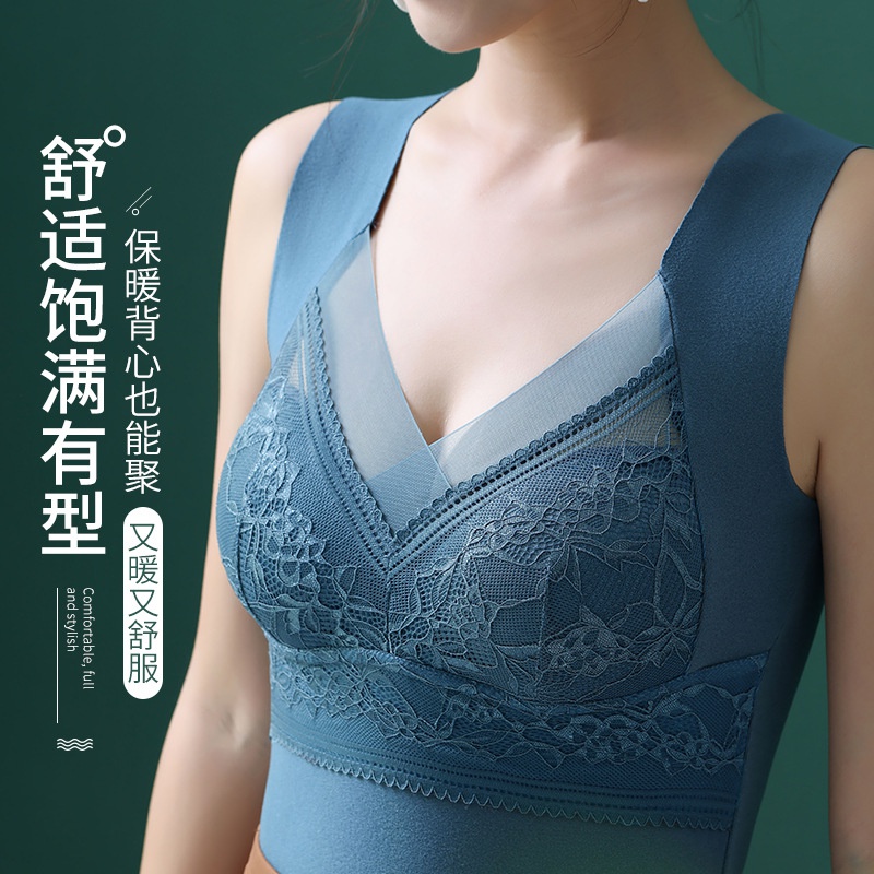 Thu đông ren đức nhung nhiệt vest nữ cố định cup one-piece slim-fit bottoming