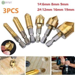 ⭐24H SHIPING ⭐3pcs Chamfering Tool Countersink Drill Bit  Hex Shank Woodworking Hole Opener