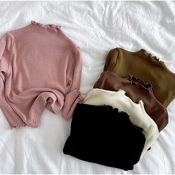 Áo Dài Tay Len Tăm Mỏng Nhẹ Nhún Bèo Cho Bé Gái Phong Cách Hàn Quốc Thu Đông 2023