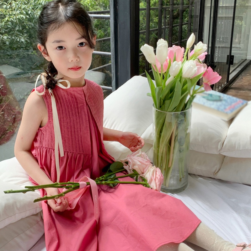 Se7en Đầm Công Chúa Dài Đến Đầu Gối Không Tay Phồng Màu Trơn Đơn Giản Dành Cho Bé Gái Dự Tiệc Mùa Hè