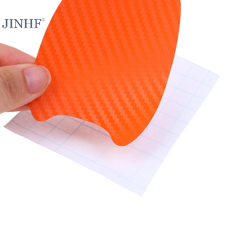 Jinhf 4 cái / bộ nhãn dán cửa ô tô sợi carbon chống trầy xước