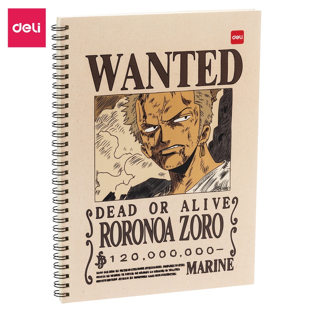 Sổ gáy xoắn kẻ ngang Deli - Họa tiết One Piece, Khổ kẻ ngang, B5 120 trang màu ngẫu nhiên - EN004