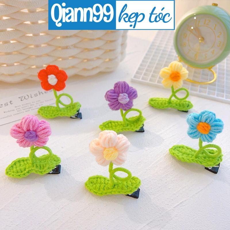 💓Qiann💓Kẹp tóc hoa dễ thương và ngọt ngào Kẹp tóc len dệt kim Kẹp mỏ vịt sáng tạo