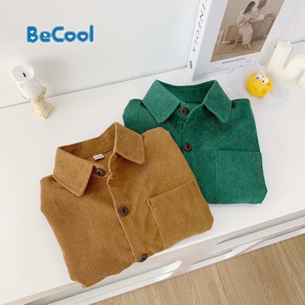 Áo Sơ Mi Nhung Cho Bé Trai BECOOL Chất Nhung Tăm Cao Cấp, Áo Dài Tay Cho Bé Từ 10-28Kg