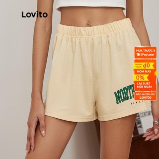 Quần short Lovito eo thun in chữ thường ngày L19D355 (Màu quả mơ)