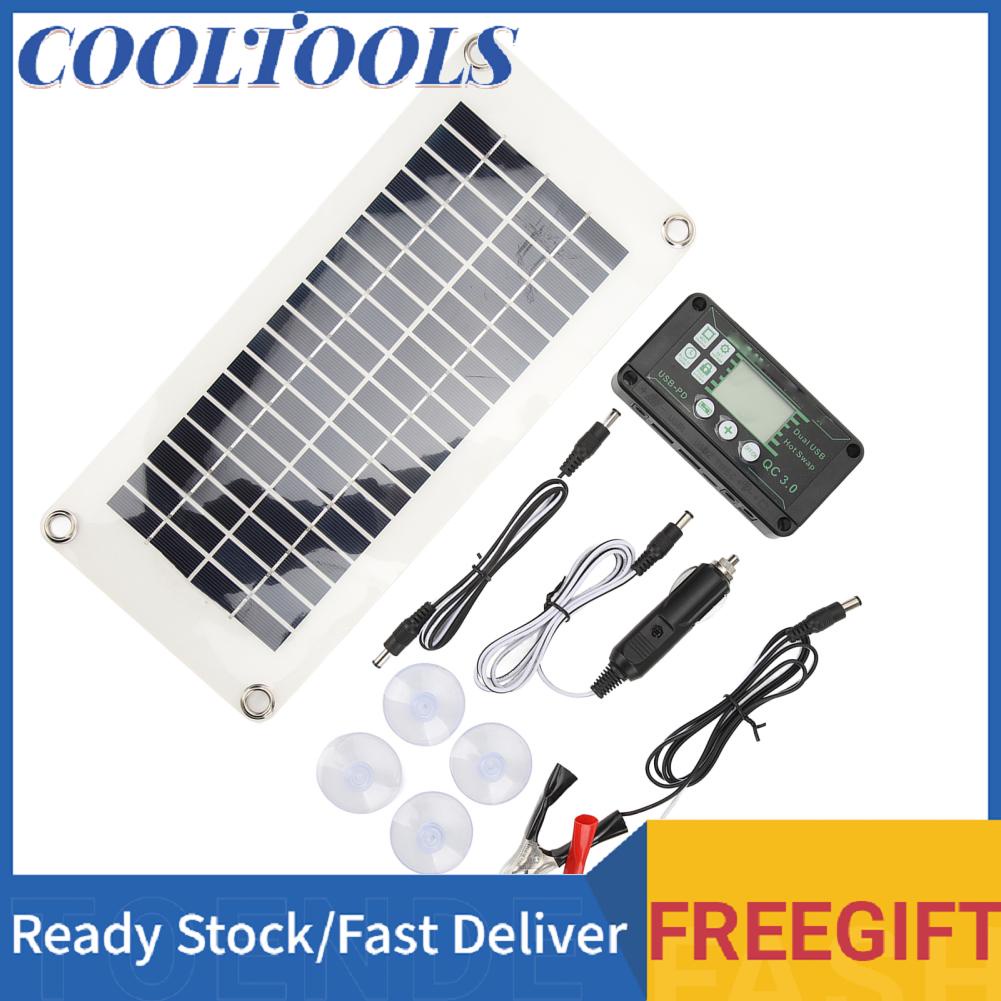 Cooltools RV Solar Panel Kit 30W Polysilicon PET Battery Charger with 50A Charge Voltage Controller for Cabins Boats Marines
